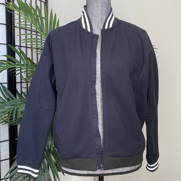 Light Jersey Style Jacket Navy Blue with Black & White Trim Size 8 - Picture 1 of 6